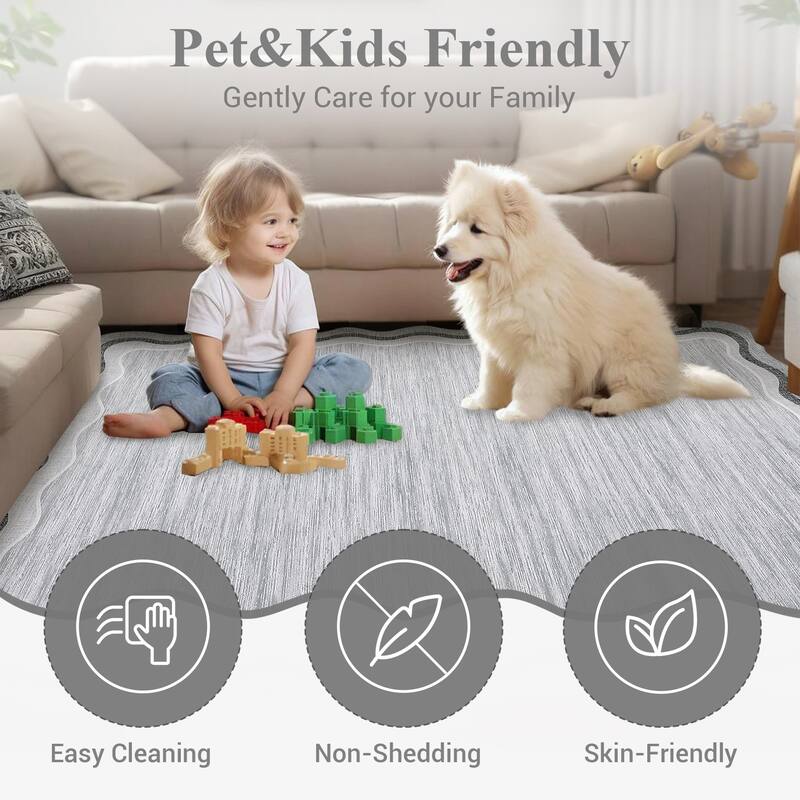 Washable Rugs for Living Room Scalloped Rug Modern Non Slip Non Shedding Carpet for Bedroom
