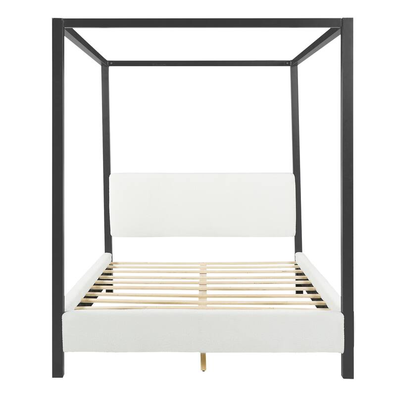 Christopher Knight Home - Mid-Century Modern Bouclé Upholstered Metal Canopy Bed Frame with Padded Headboard