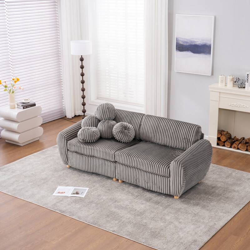 84.4" Corduroy 3-Seater Sofa with Wood Frame & Soft Cushions