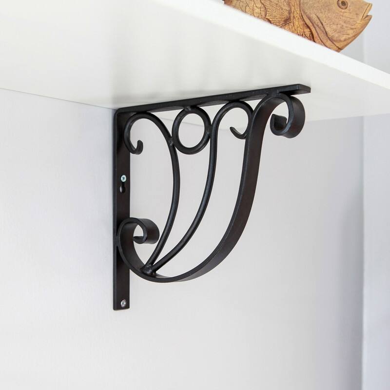 Achla Designs Art Deco Ionic Shelf Bracket, Set of 2, 12 Inch Wide, Black Powder Coat Finish