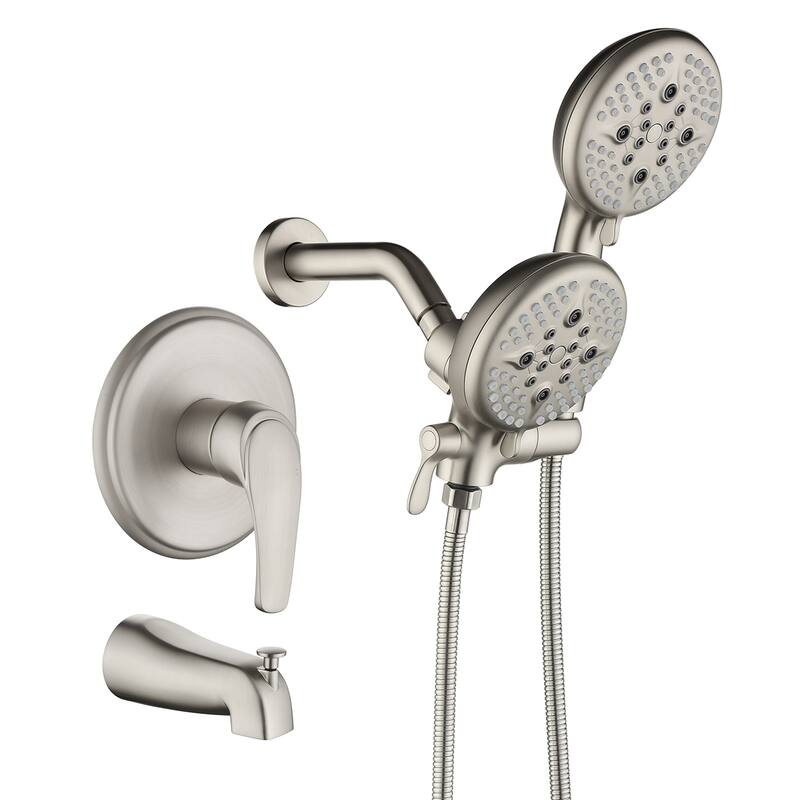 5-Function Shower System With Dual Shower Head&Tub Shower Faucet, And Brass Pressure Balance Valve - Brushed Nickel