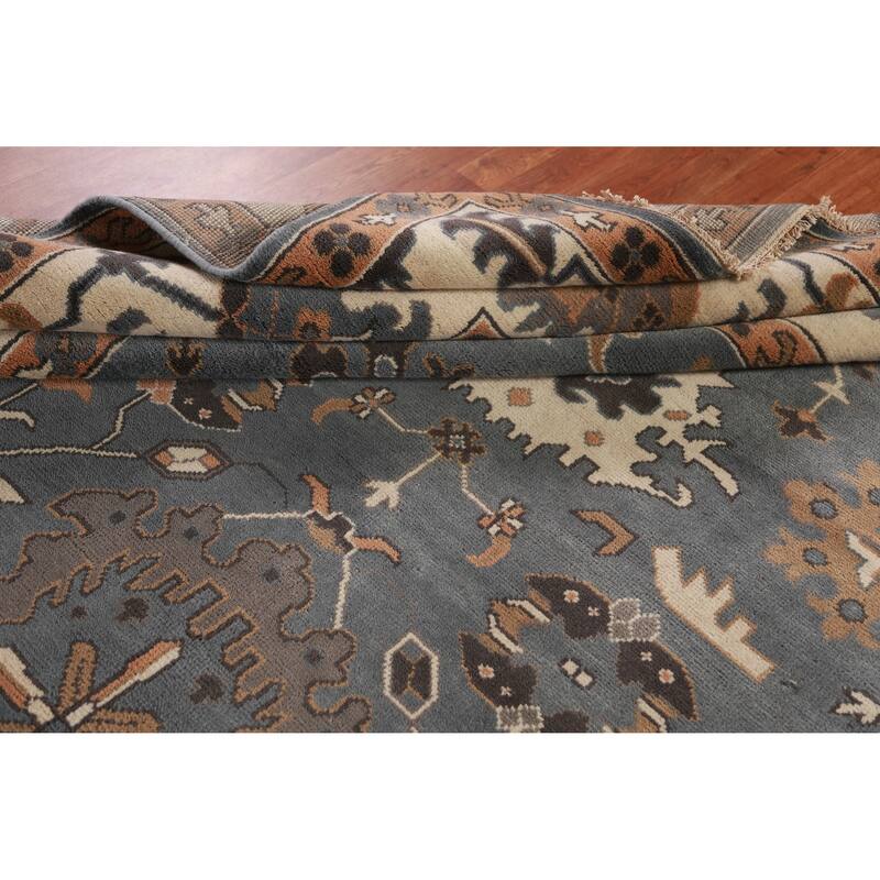 Gray Ivory Oushak Indian Large Rug Hand-Knotted Wool Carpet - 10'2" x 13'11"