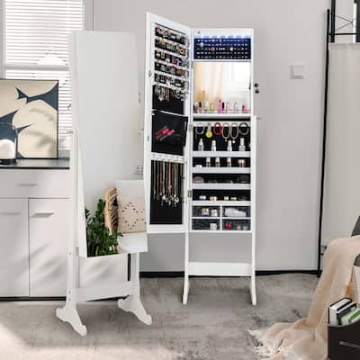 Jewelry Cabinet Mirror Armoire Full Length Lockable with Lights