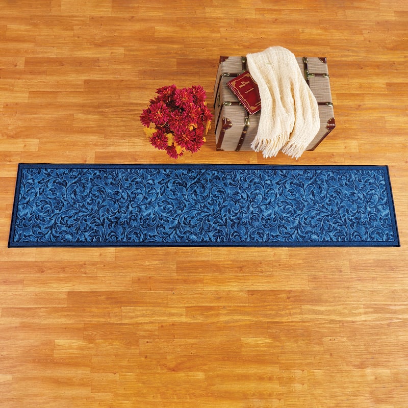Elegant Siena Scrolling Leaf Design Extra Long Runner Rug - Blue - 20" x 90"