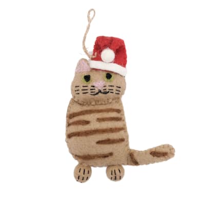 Handmade Felt Ginger Tabby Santa Cat Felt Ornament