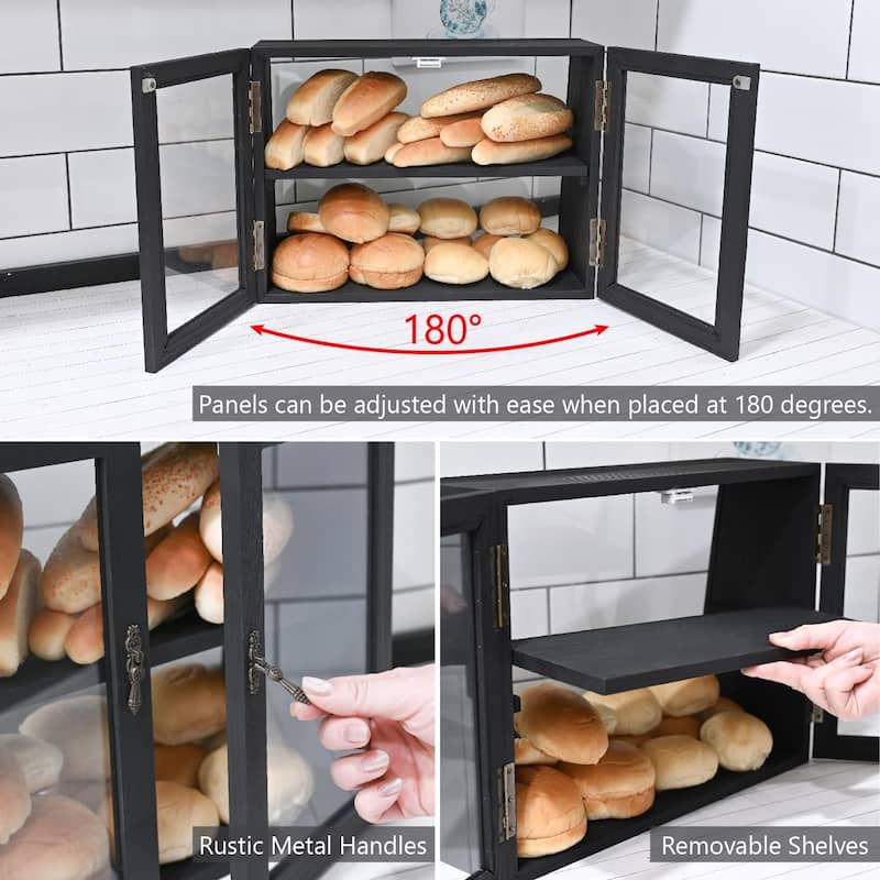 Tempered-Glass Wood Display Case with Double Doors - S