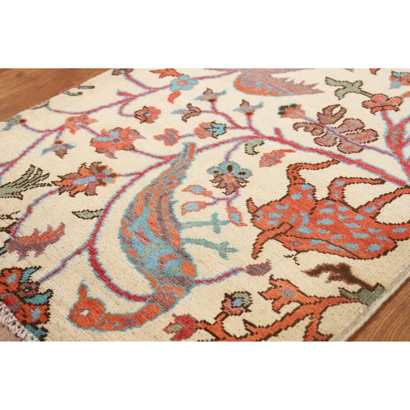 Hand Knotted Oriental 100% Wool Carpet Traditional All-Over Beige & Ivories Kazak Area Rug - 3' 0'' X 2' 0''