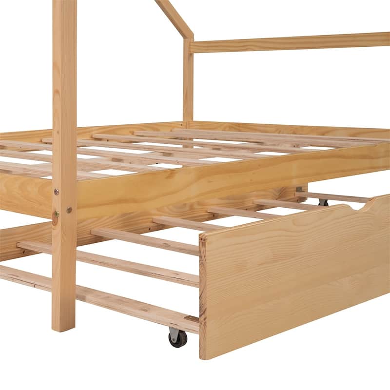 Merax Wooden House Bed With Twin Size Trundle