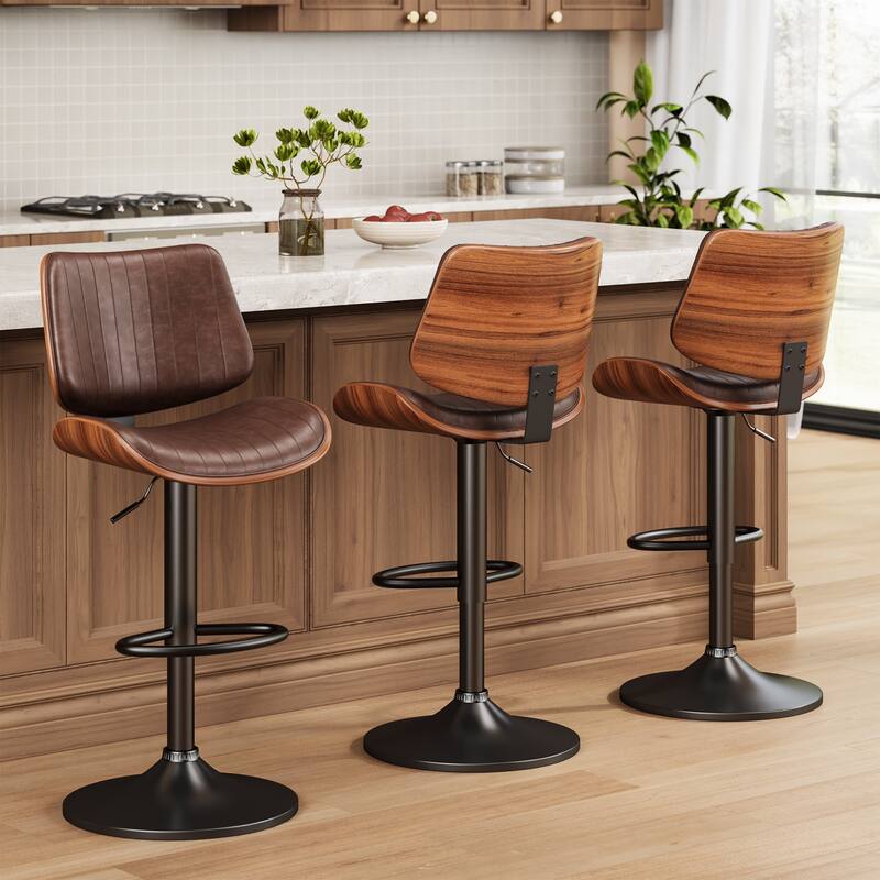 Swivel Adjustable Height Counter Stools, Bar Stools with Backs - 20" W X 18"D X 24-33" H