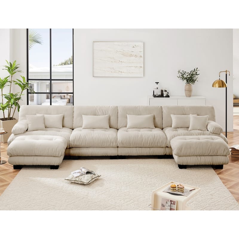 4-Seater Chenille Exquisite Cloud Modular Sectional Sofa with 2 Movable Ottomans