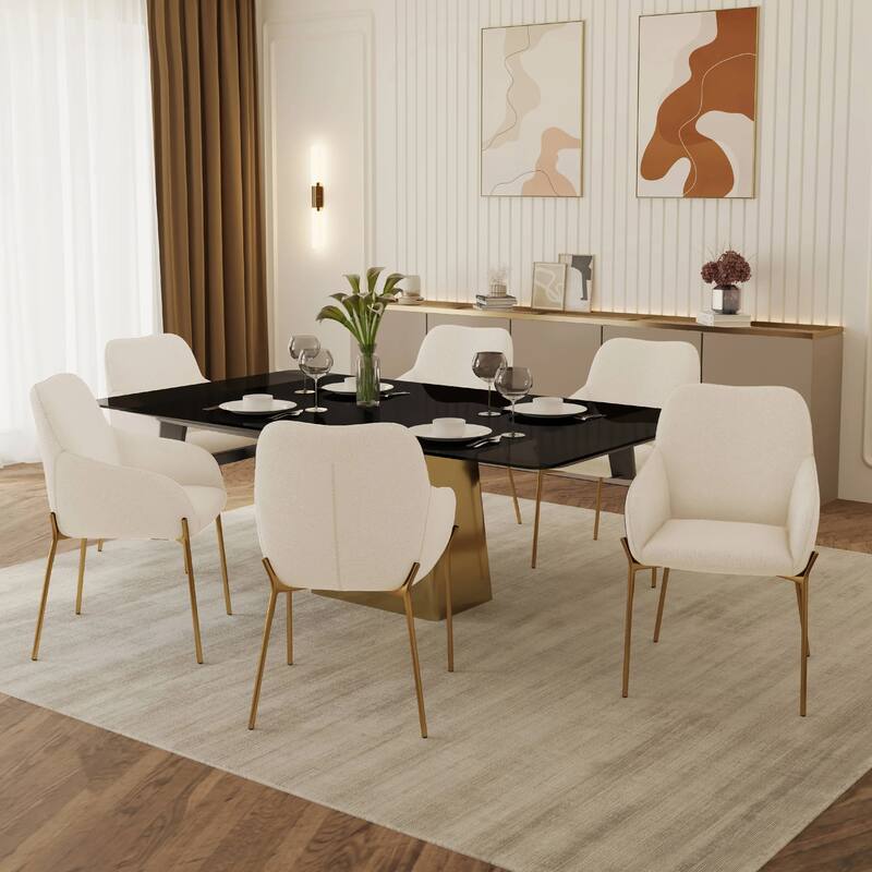 Zaire Upholstered Dining Chair in Velvet/Leather/Boucle with Gold Chrome Iron Set of 4