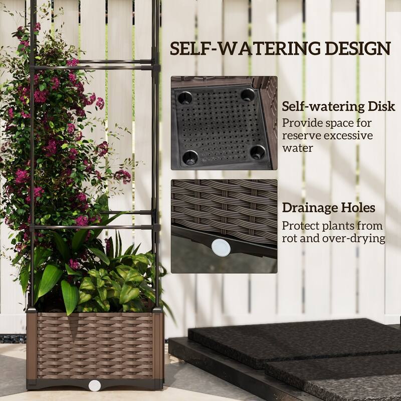 Outdoor 2-in-1 Self-Watering Raised Garden Planter Box with Trellis