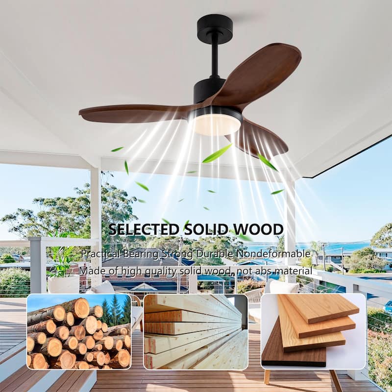 42" Wood Ceiling Fan with Lights Remote Control, Quiet DC Motor 3 Blade