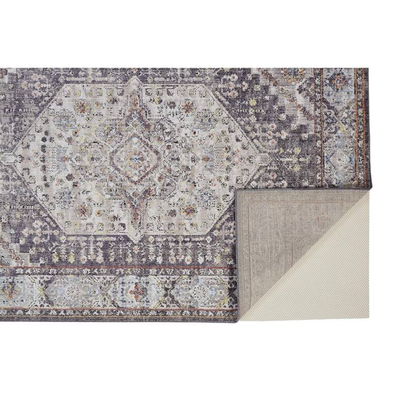 Matana Space Dyed Medallion Area Rug, Light Gray/Plum/Rust