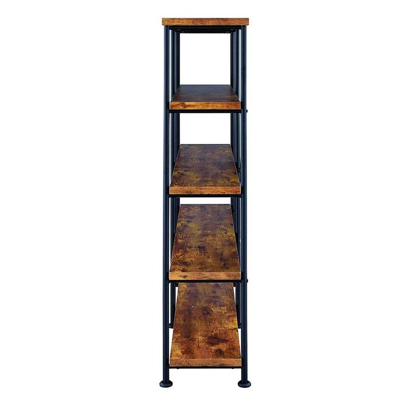 63 Inch Industrial 4 Tier Shelf Bookshelf, Particleboard, Metal Frame, Brown, Black - 63 H x 14.25 W x 60 L