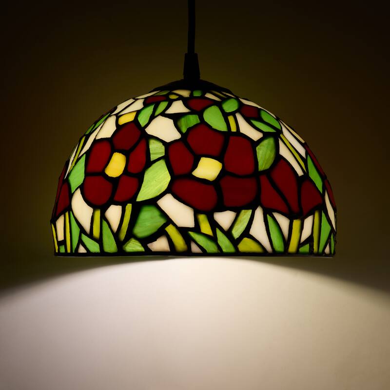 Flores River of Goods Black Metal and Stained Glass 9.5-Inch Pendant Light with Adjustable Hanging Cord - 9.5" x 9.5" x 72.5"