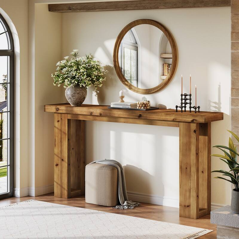 63" Solid Wood Rectangular Sofa Table, Behind-the-Couch Console Accent Table for Living Room Entryway Hallway Entrance