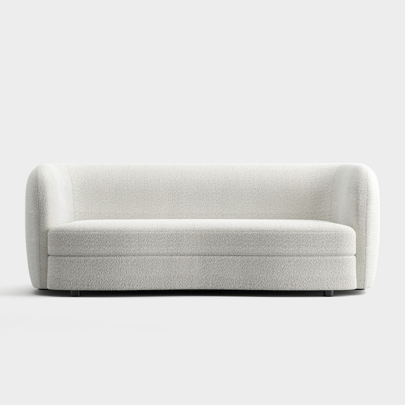 Furniture of America Ophelia Modern Curved Arms Boucle Sofa Couch with Kidney Style Seat and Round Wooden Legs