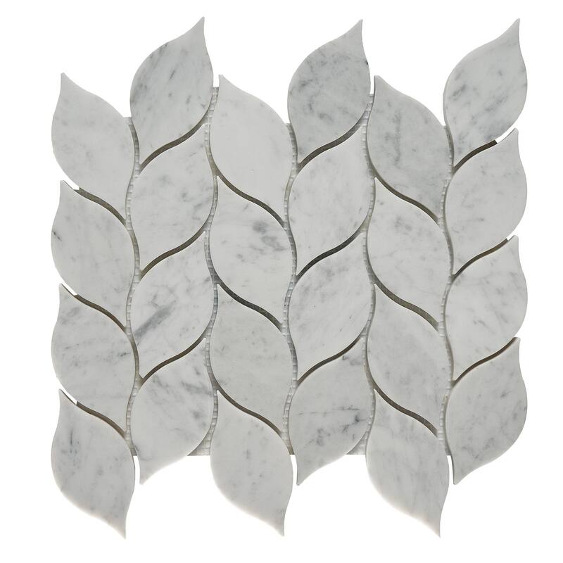 Carrara Marble Leaf Polished Mosaic Tile - 5 Sheets (3.90 sf) - White