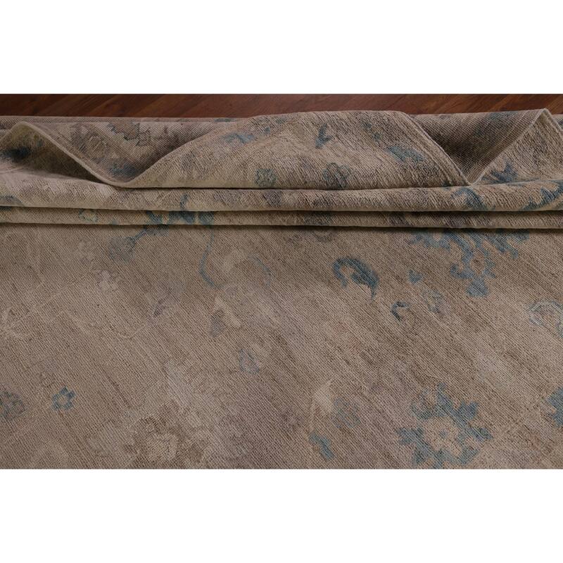 Vegetable Dye Oushak Area Rug Hand-Knotted Beige Floral Wool Carpet - 8'2" x 10'0"