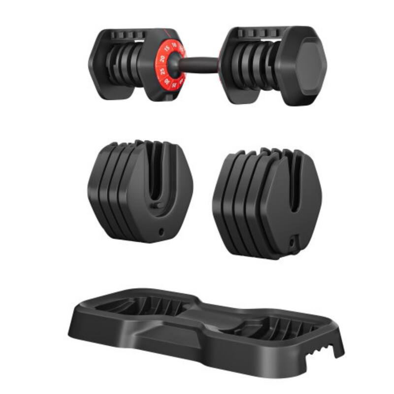 Black Adjustable Dumbbell with Steel Weight Plates and Base Suitable for All Type Exercises - 17.71" x 8.26" x 8.26"