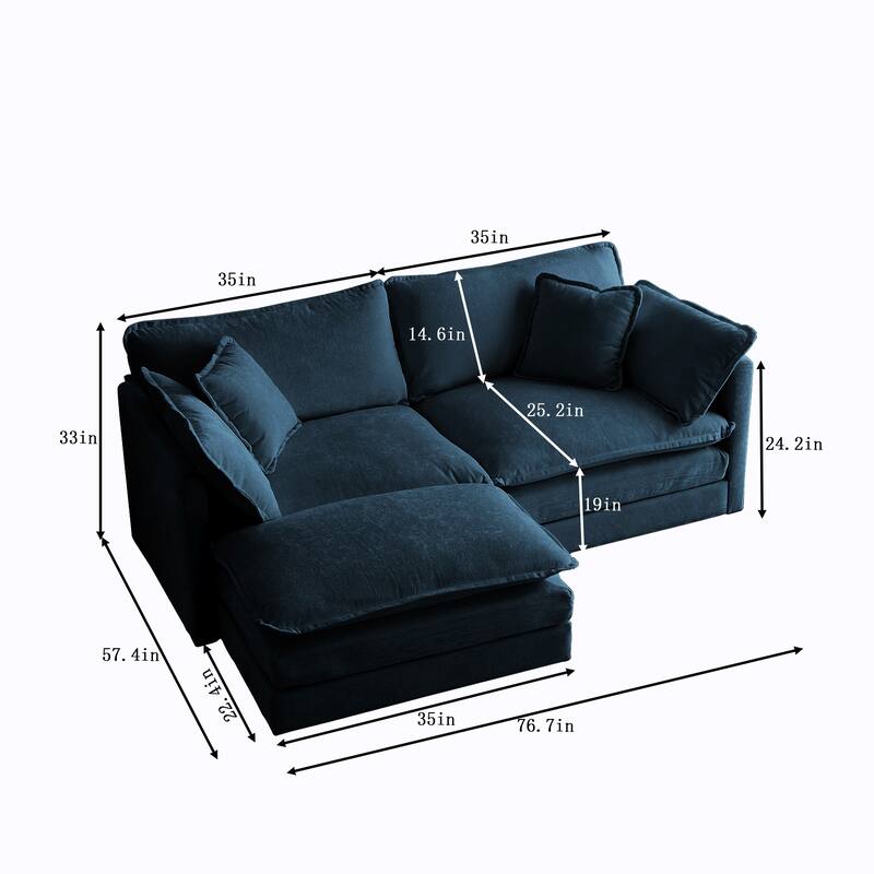 3-Piece Modular Chenille Upholstered L-Shaped Sectional Sofa with Ottoman