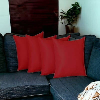 HomeRoots Set Of Four 17" X 17" Red Polyester Zippered Pillow Cover