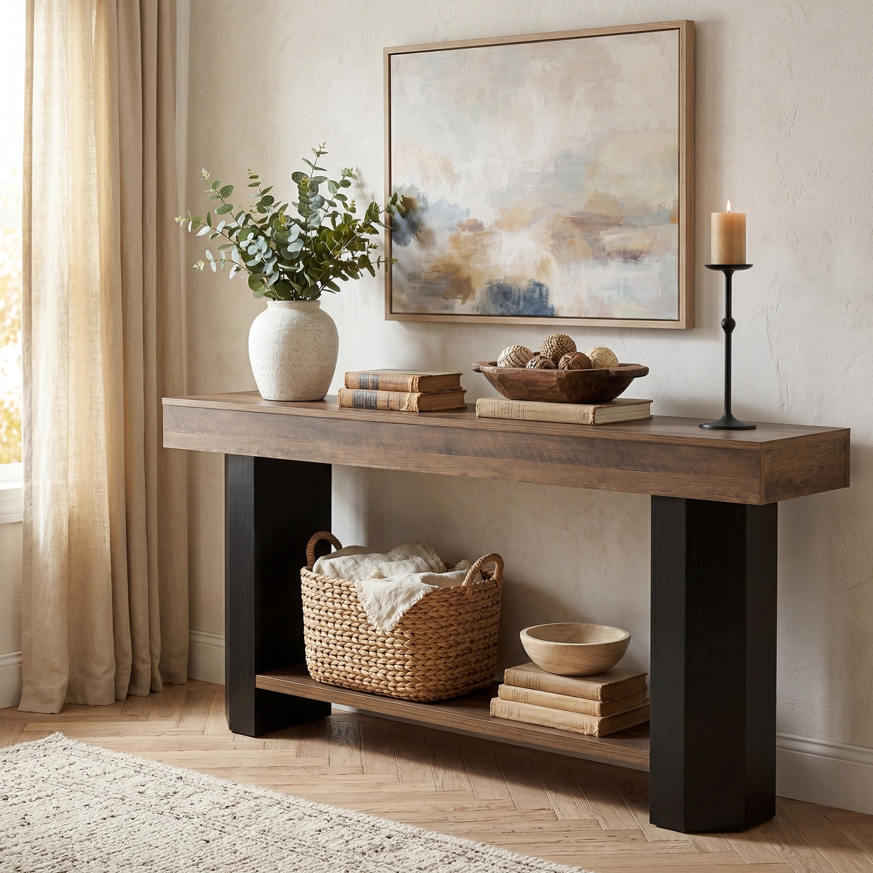 2 Tier Sofa Table Behind Couch, Console Sofa Tables for Living Room