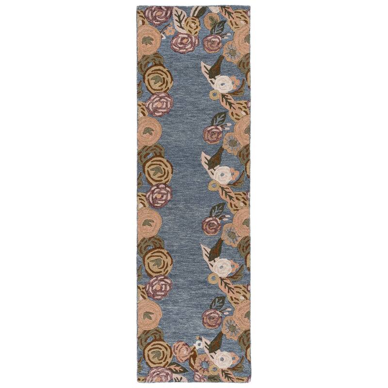 SAFAVIEH Handmade Jardin Mizue Floral Wool Rug - 2'3" x 8' Runner - Blue/Rust