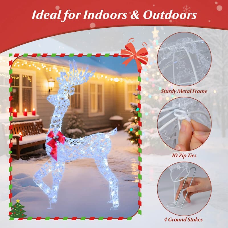 Costway 5 FT Pre-Lit Christmas Reindeer with 100 LED Lights, Holiday - as pic shows - See Details