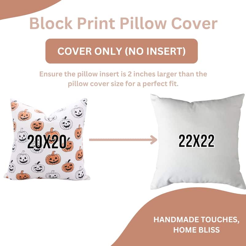 Fabdivine Handmade Block Print Cotton Green Pillow Cover, Pumpkin