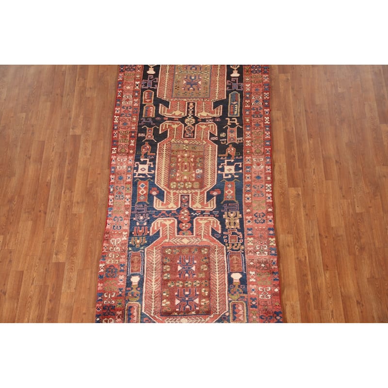 Tribal Meshkin Persian Runner Rug Vintage Wool Carpet - 3'4"x 9'5"
