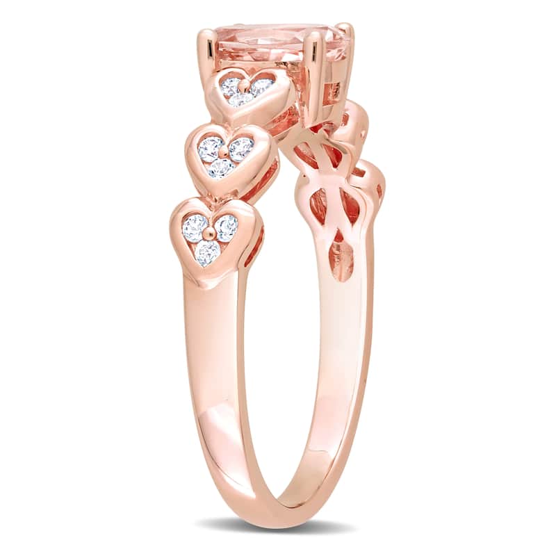 Miadora 7/8ct TGW Oval Morganite White Topaz Engagement Ring in 10k Rose Gold