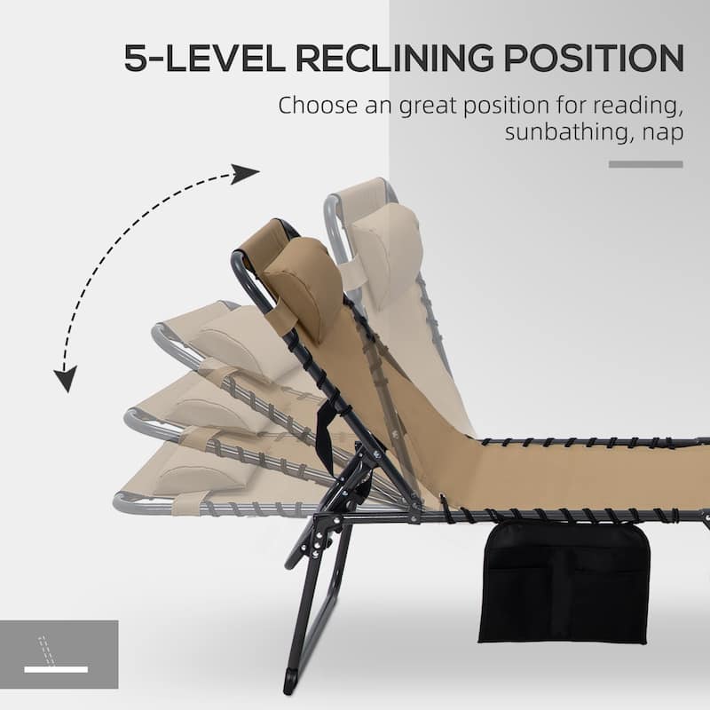 Outsunny 2 Piece Folding Chaise Lounge With 5-Level Reclining Back, Outdoor Tanning Chair With Reading Face Hole