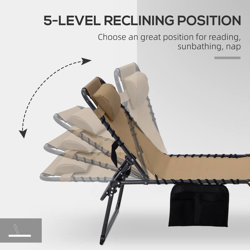 Outsunny 2 Piece Folding Chaise Lounge with 5-level Reclining Back, Outdoor Tanning Chair with Reading Face Hole