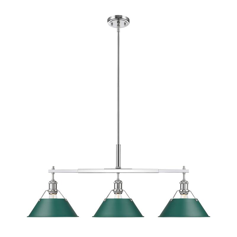 Yep by Golden Lighting Orwell 3-light Island Light in Chrome and Pine Green shade - 3 Light Linear Pendant