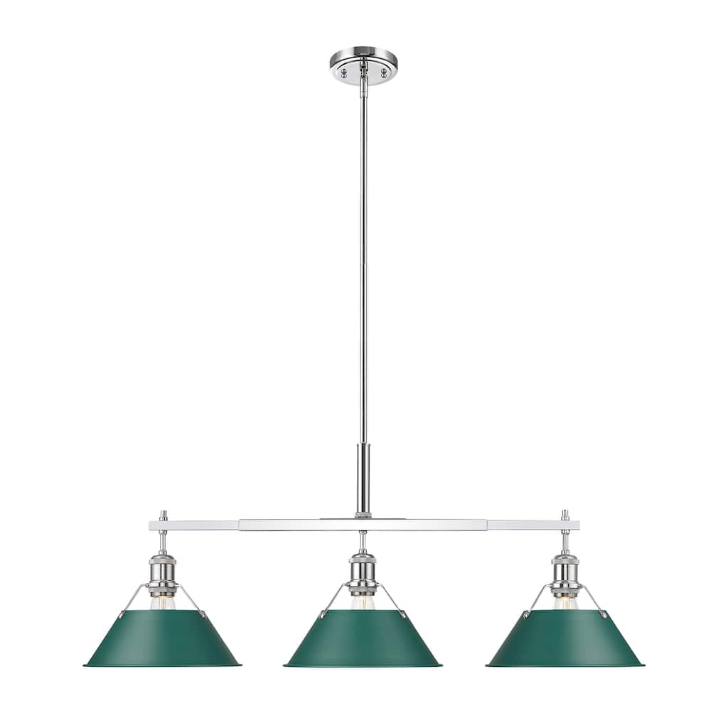 Yep by Golden Lighting Orwell 3-light Island Light in Chrome and Pine Green shade - 3 Light Linear Pendant