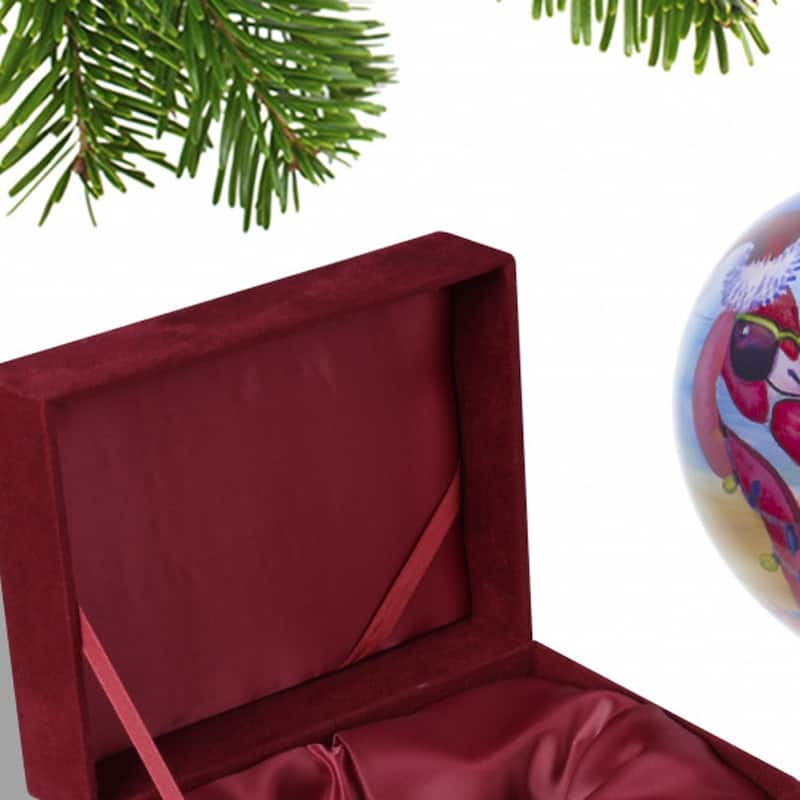 Pink Christmas Flamingos Hand Painted Mouth Blown Glass Ornament - 3.75" x 2.75" x 2.75"