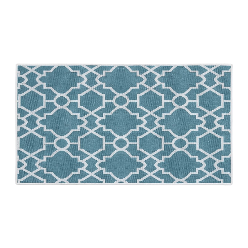 SussexHome Non-Skid Ultra-Thin Area Rugs for Laundry Room, Entryway, Bathroom and Kitchen - Washable Multipurpose Floor Mat - 24x44 inch - Geometric Graphic-Teal