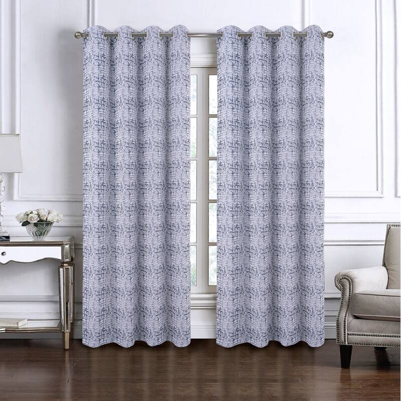 Luca Woven Jacquard Window Curtain 84" - Navy