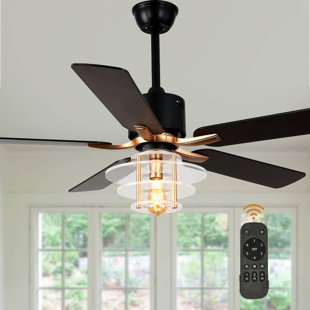 Bella Depot 52" Modern Gold Ceiling Fan with Light and Remote 6-Spped Reversible DC Motor