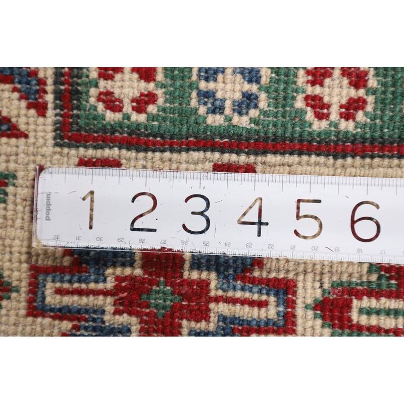 Red Kazak Oriental Area Rug Hand-Knotted Geometric Wool Carpet - 5'0" x 6'7"