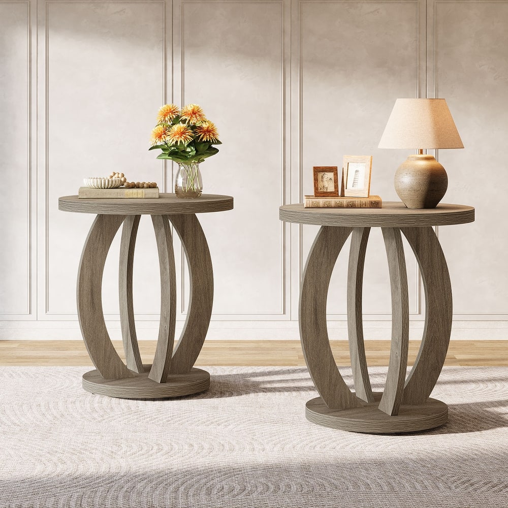 Round Nightstand with Storage Large Bedside Table for Bedroom