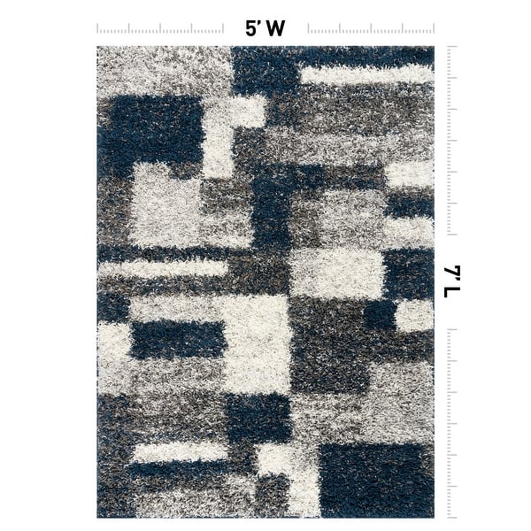 dimension image slide 0 of 3, World Rug Gallery Distressed Modern Boxes Plush Shag Area Rug