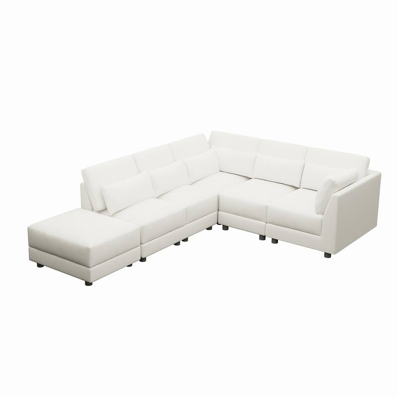 SUGIFT 5 Piece Versatile Linen Fabric Modular Sectional Sofa Set