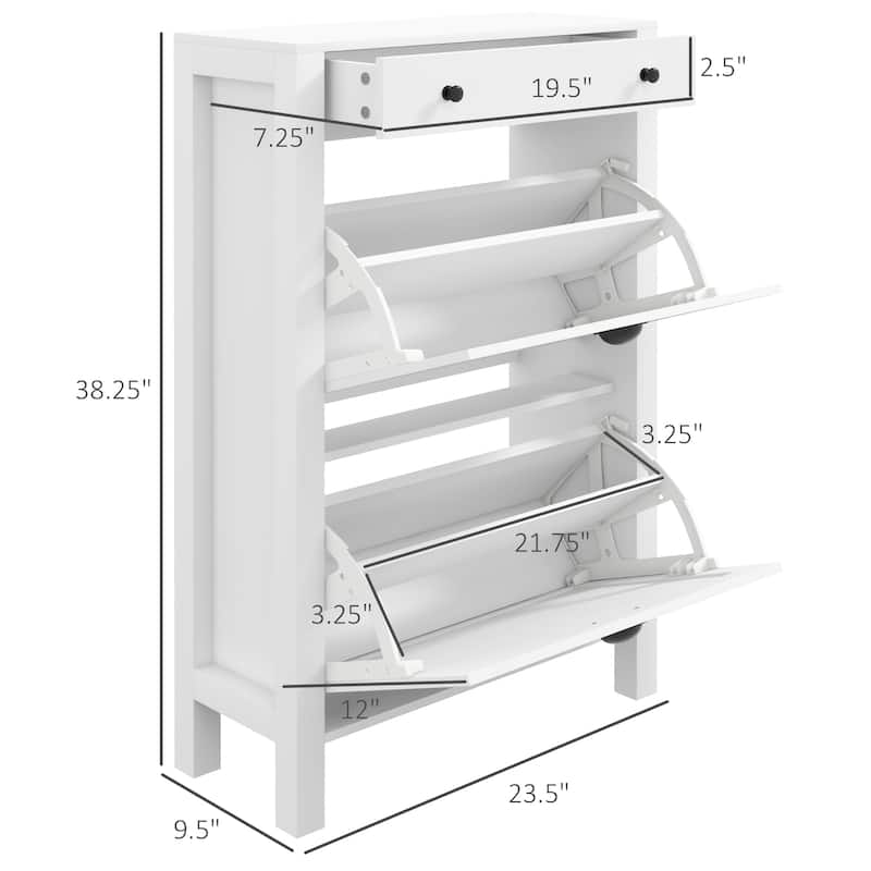 HOMCOM Shoe Cabinet, Freestanding Shoe Storage Cabinet Organizer with 2 Flip Drawers, Adjustable Shelves