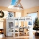 preview thumbnail 2 of 23, Twin Loft Bed with L-shaped Desk, Wardrobe and Storage Shelves, White White