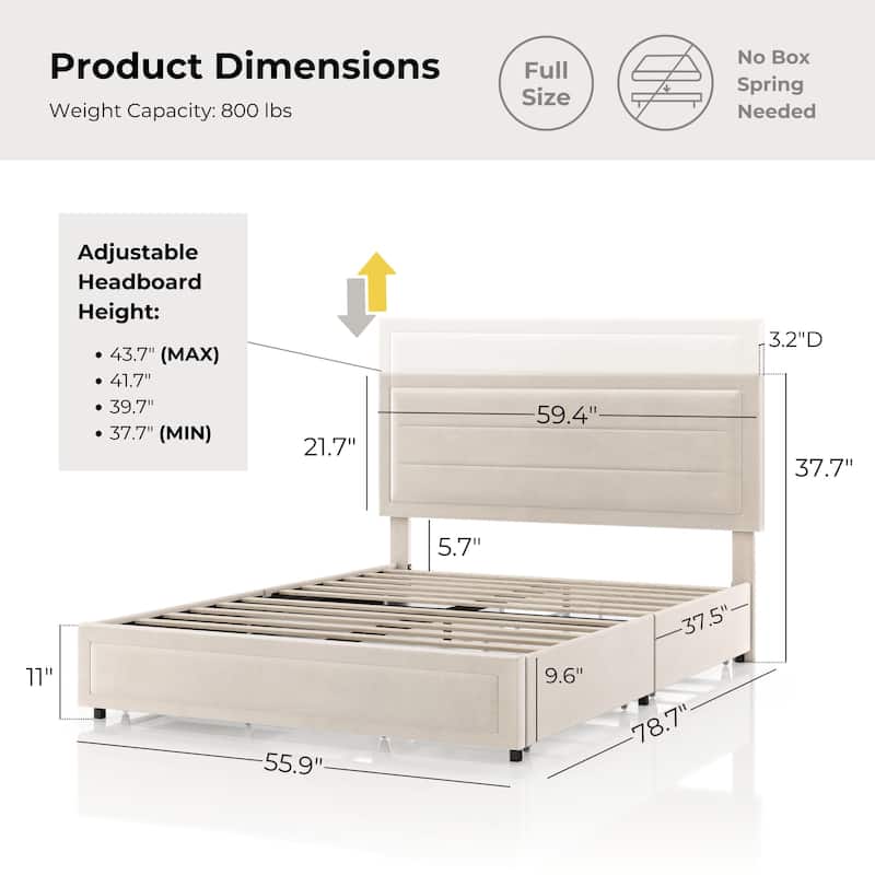Furniture of America Jacinth Modern Velvet 4-Drawer Full Storage Platform Bed