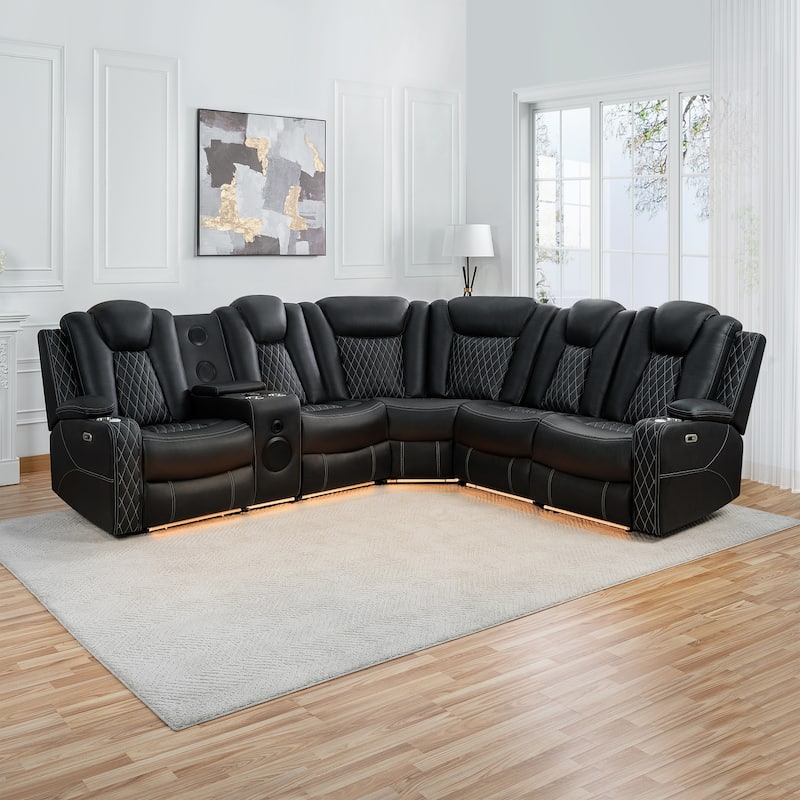 Premium Air Leather Home Theater Loveseat with LED Lights, Recliner with Built-in Speakers & Wireless Charging