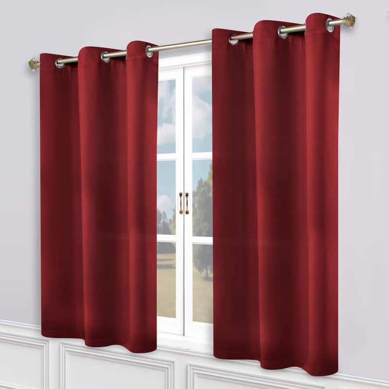 Superior Modern Solid Washable Room Darkening Curtains, Set of 2 Panels - 2PC- 52" x 63" - Sangria